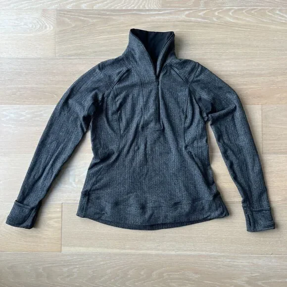 Lululemon Think Fast Pullover - Size 12 - Black Herringbone Pattern - Picture 1 of 5